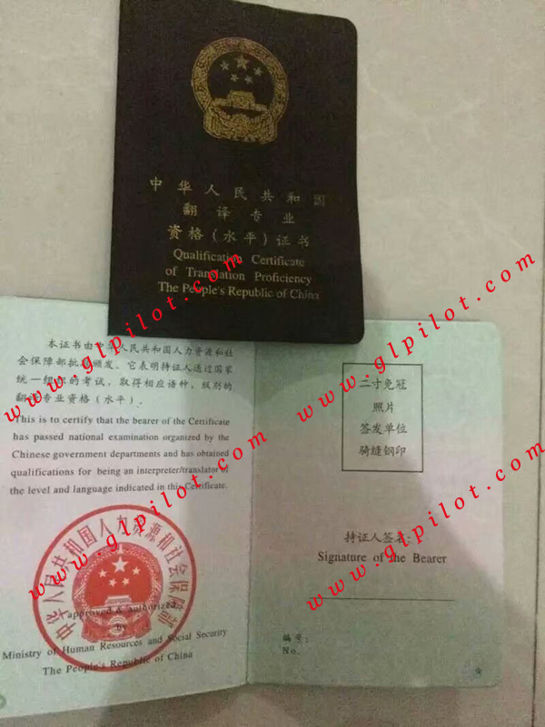 中华人民共和国翻译专业资格证(水平)证书样本图片