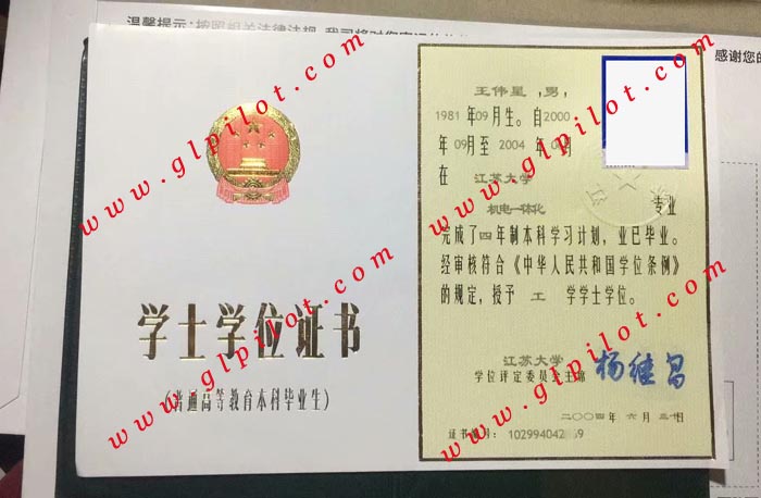 2004年江苏大学学士学位证书样本