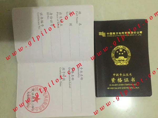 中国南方电网有限公司中级专业技术资格证书样本图片