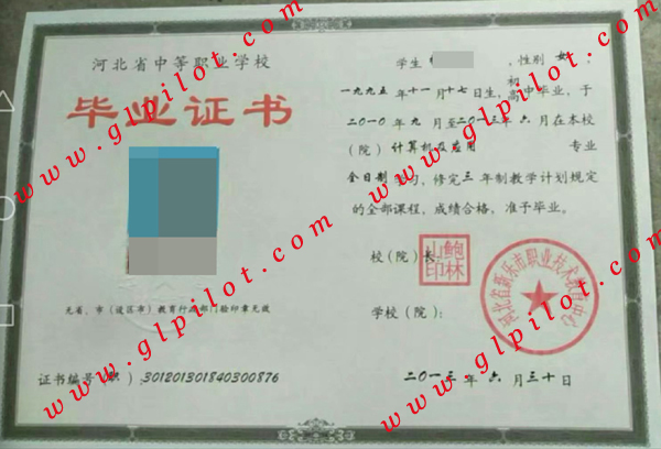 河北省新乐市职业技术教育中心毕业证样本_模板_图片