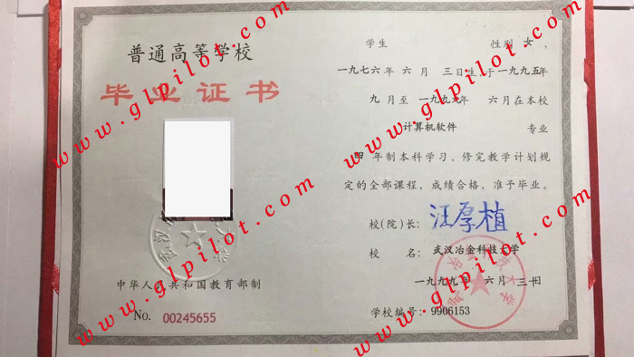 1999年武汉冶金科技大学本科毕业证样本_模板_图片