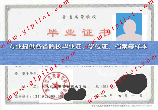 2009年黑龙江公安警官职业学院毕业证样本_模板_图片