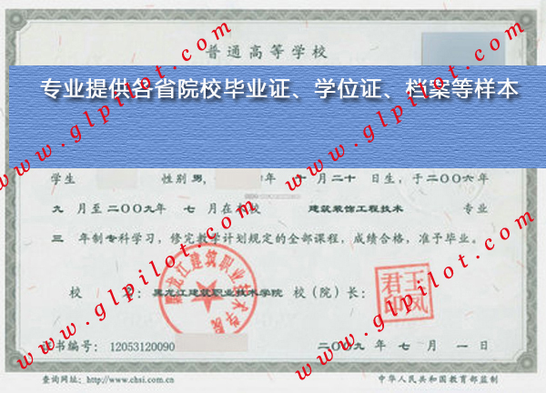 2009年黑龙江建筑职业技术学院毕业证样本_模板_图片