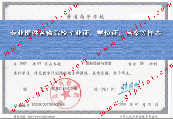 2007年黑龙江科技大学(黑龙江科技学院)毕业证样本_模板_图片