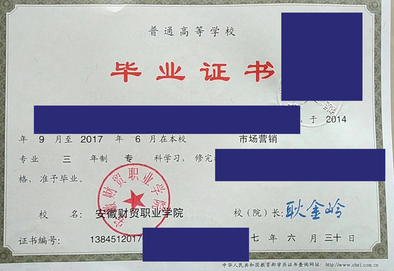 安徽财贸职业学院毕业证