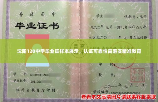 沈阳120中学毕业证样本展示，认证可靠性高落实精准教育