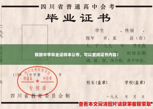 铜鼓中学毕业证样本公布，可以查阅证书内容！